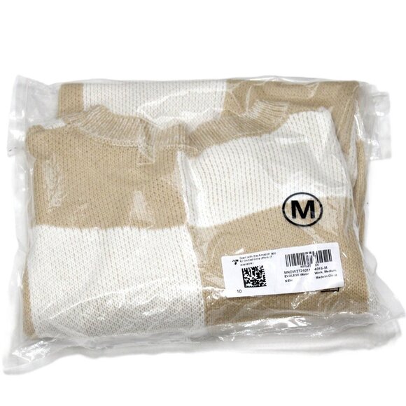 Evaless Women's Classic Long Sleeve Sweater White Beige Color Block Medium - Picture 5 of 5